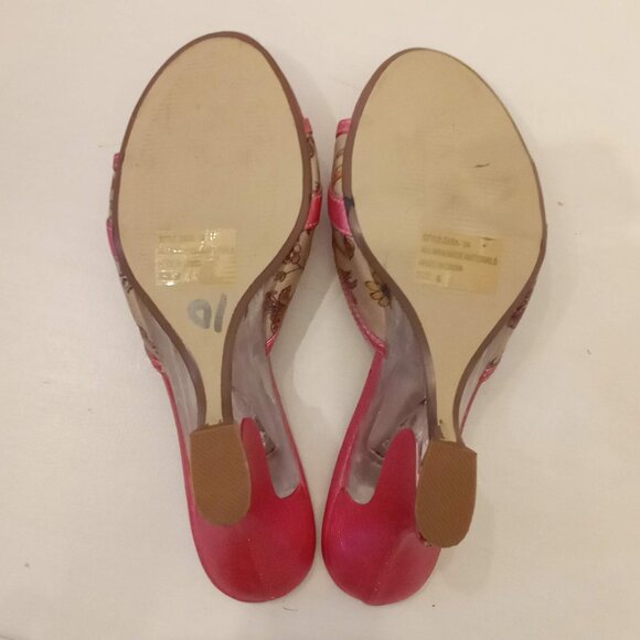 HPLA Floral Pink Glitter Shoes size 6 Open Toe Rhinestone Accent Acrylic Heels - Picture 7 of 12